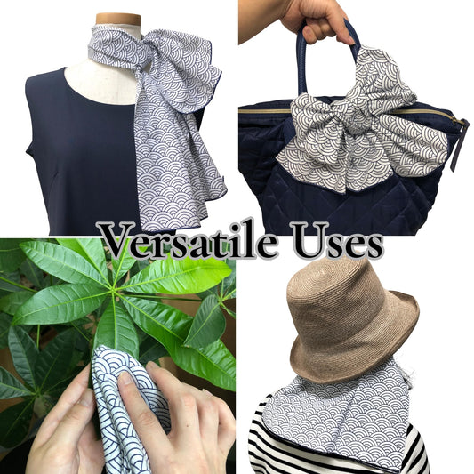 Japanese Tenugui Towel, 34.64"L x 12.99"W, Sakura & Seigaiha Navy, Set of 2