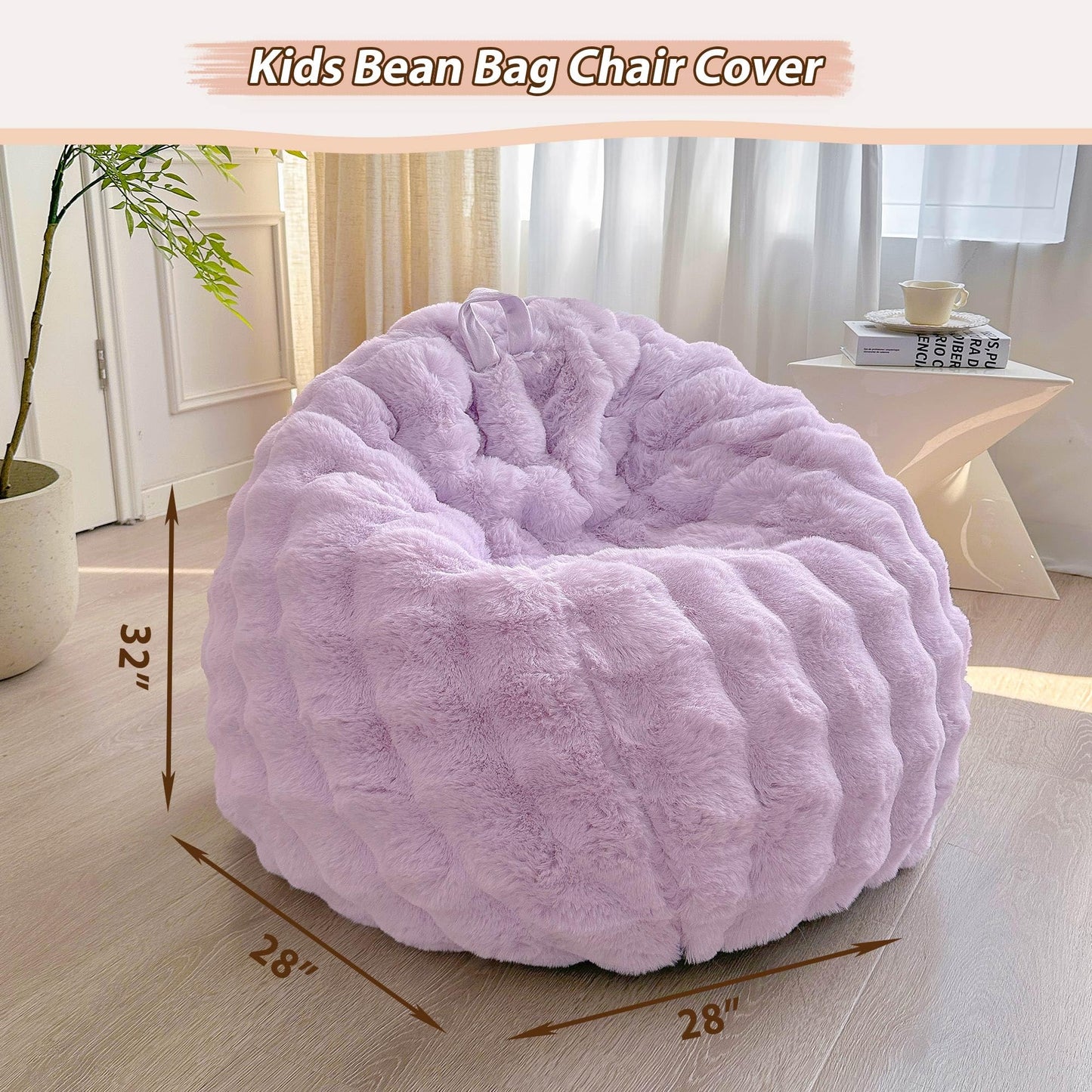 LIFEREVO Kids Fluffy Faux Rabbit Fur Bean Bag Cover, No Filler, Lavender