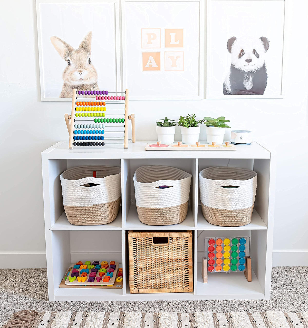 OrganiHaus Set of 3 Woven Basket for Shelves, Cotton Rope Baskets for Toy Storage, Bathroom Storage Basket, Blanket Basket for Living Room