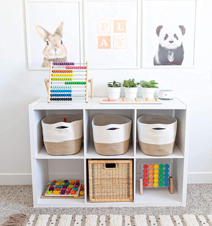 OrganiHaus Set of 3 Woven Basket for Shelves, Cotton Rope Baskets for Toy Storage, Bathroom Storage Basket, Blanket Basket for Living Room