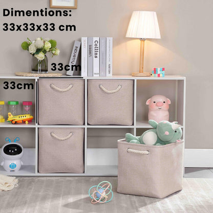 Mangata 33x33x33cm Cube Storage Boxes 4Pcs Light Khaki Foldable Baskets