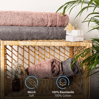 Komfortec Bath Towels, 100% Cotton, Quick Dry, 70x200, Grey & Pink