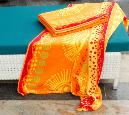 COTTON CRAFT - 2 Pack- Jacquard Double Woven Velour Beach Towel 39x68 Inches-Sunshine Orange Yellow-Thick Plush Luxurious Velour Pile-450 GSM-100%