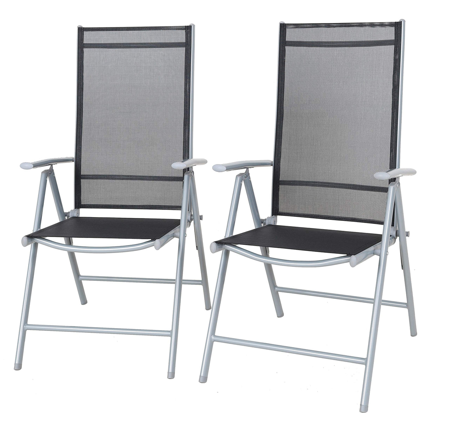 Chicreat Camping Folding Chairs with Upholstery, Set of 2, Silver/Grey