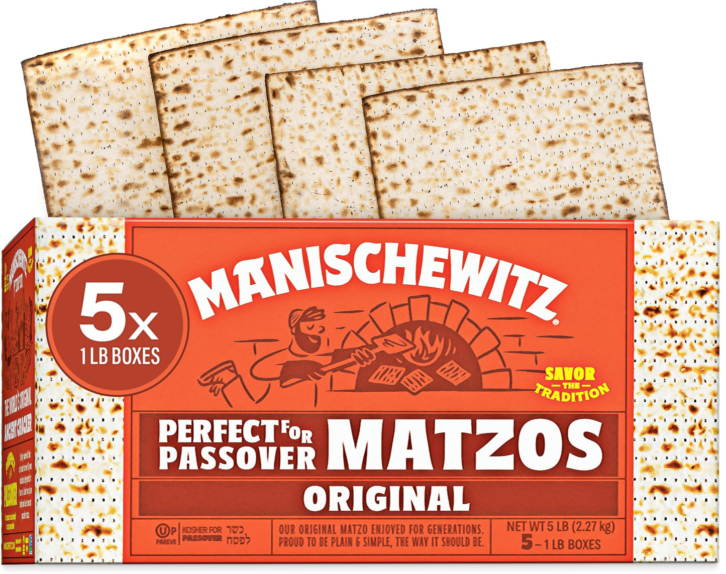 Manischewitz Passover Matzo (5x454g Boxes) The Original Manischewitz Passover Matzah | Two Ingredients only - Flour and Water - 18 Min Matzo |