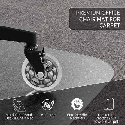 WASJOYE Office Chair Mat for Carpet, 90x120 cm Clear Carpet Floor Protector 2.2mm Thick T shape