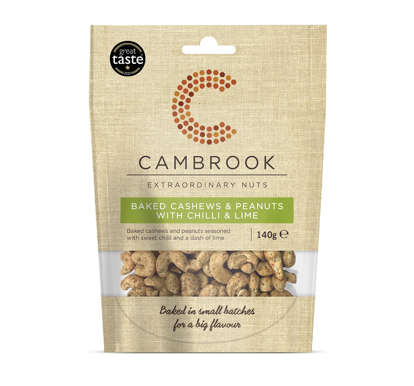 Cambrook - Baked Cashews & Peanuts with Chilli & Lime, 140g Bags, Pack of 10