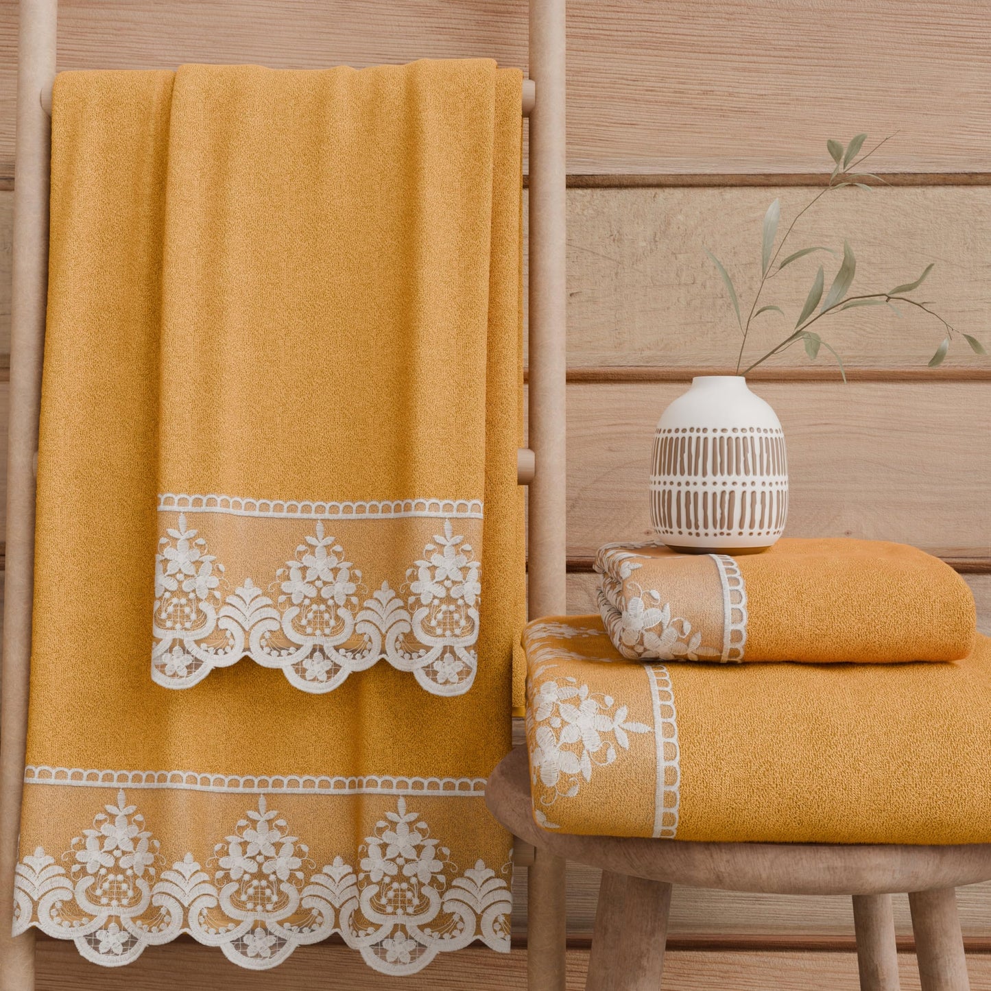 PETTI Artigiani Italiani - 100% Cotton Terry Bath Towels, 1+1 Towel Set, 2 Pieces 1 Face Towel and 1 Hand Towel, Orange