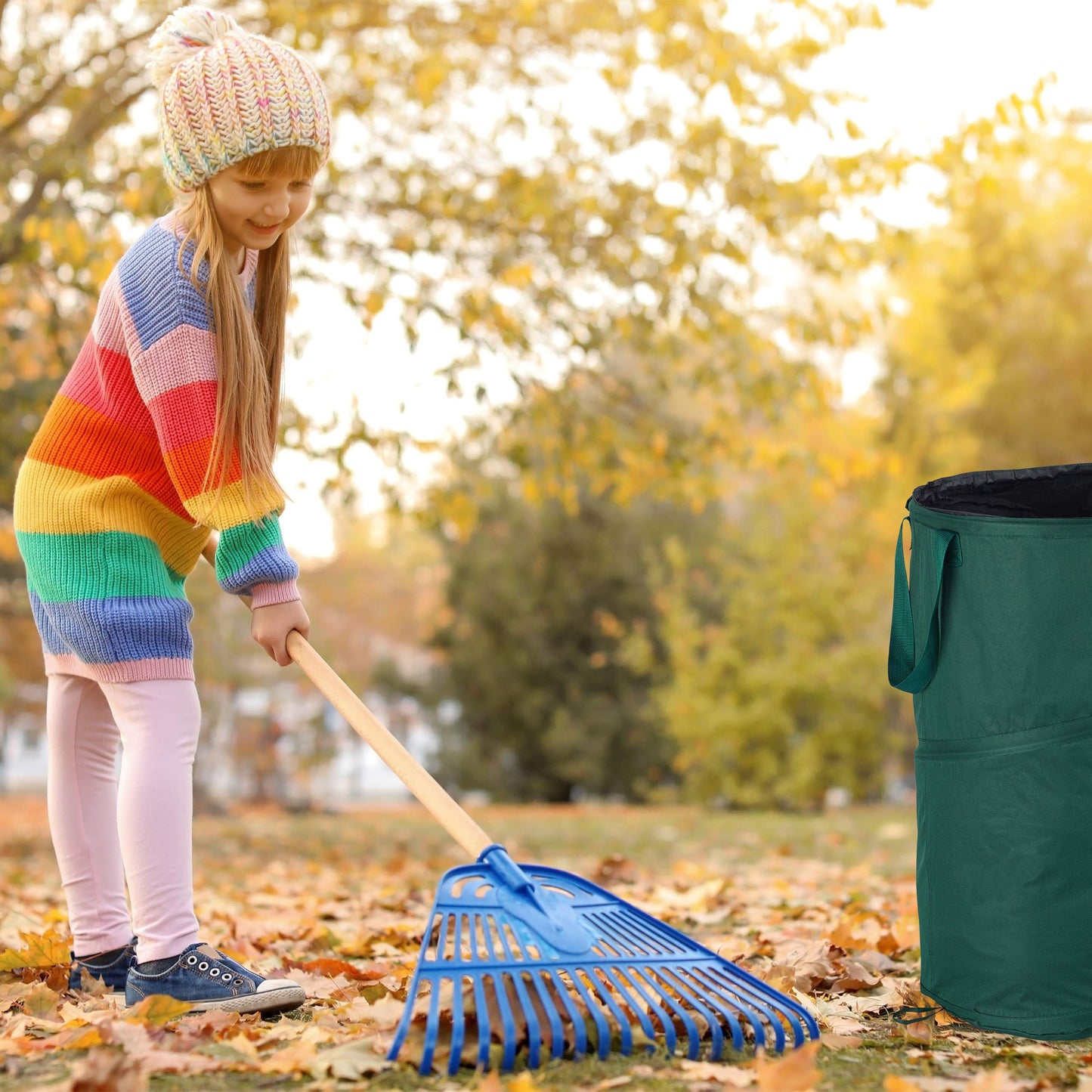 Relaxdays Freestanding Leaf Sack, Set Of 2, Garden Waste Sack, Pop-up, 120 L, Garden Container, ?: 44 cm, Green