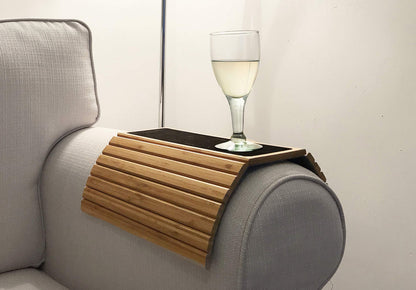 En Route Bamboo Arm Tray Table | Foldable Couch Armrest Tray with Non-Slip Mat for Drinks, Snacks, Phone & Remote | Flexible