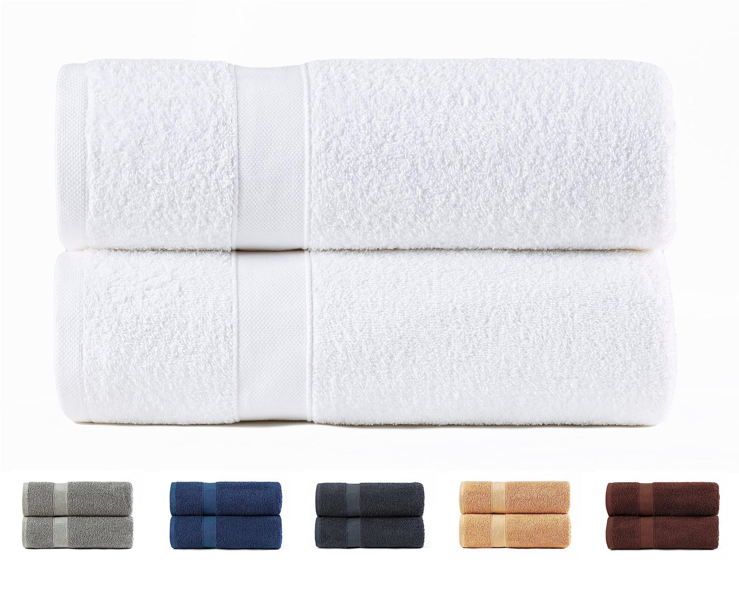 Todocama Set of 2 Large Bath Towels, 100% Cotton 550 GSM Extra Soft, Highly Absorbent and Quick Drying, 100 x 150 cm, White.