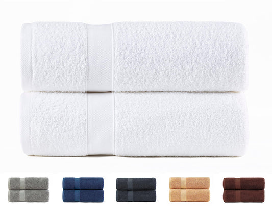 Todocama Set of 2 Large Bath Towels, 100% Cotton 550 GSM Extra Soft, Highly Absorbent and Quick Drying, 100 x 150 cm, White.