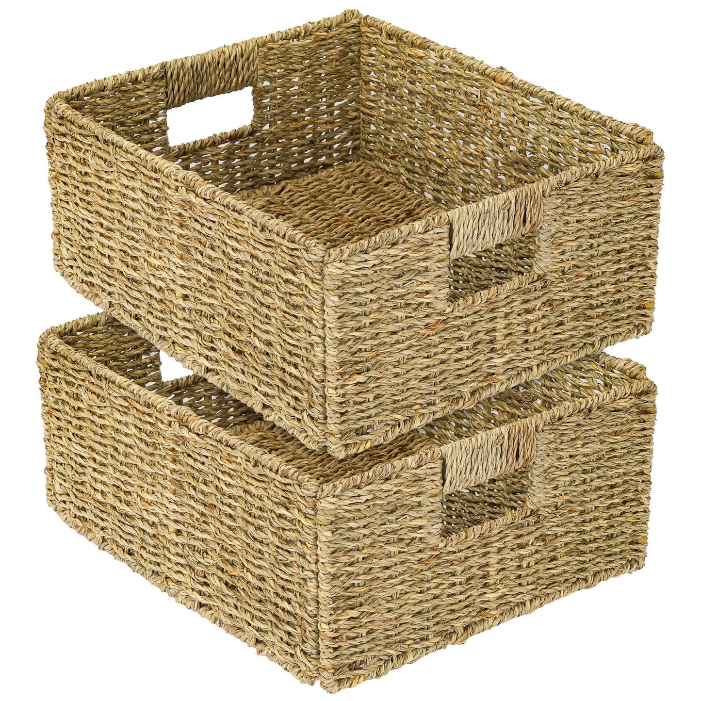 HMF Storage Basket compatible with KALLAX half shelf, basket woven from water hyacinth with handles | Set of 2 | 30 x 34 x 15 cm | Natural