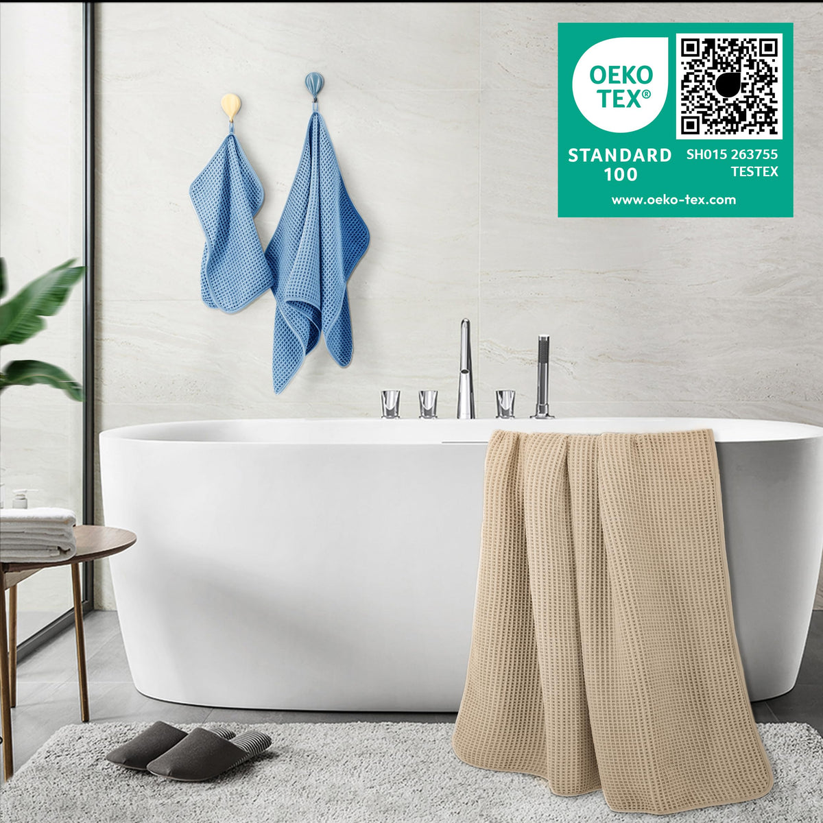 POLYTE 430 GSM Microfibre Quick Dry Waffle Bath Towel Set of 6