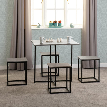 Seconique Stowaway Dining Set, Engineered Wood, Stone Effect/Black, W 800mm x D 800mm x H 760mm