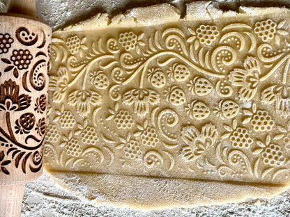 SEASONS 3 Mini Embossed Rolling Pin Set. Wooden Laser Cut Mini Rolling Pins for cookies or clay with spring flowers, tulips, daffodils, strawberries,