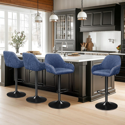 Yaheetech PU Leather Adjustable Swivel Bar Stools Set of 2, Blue