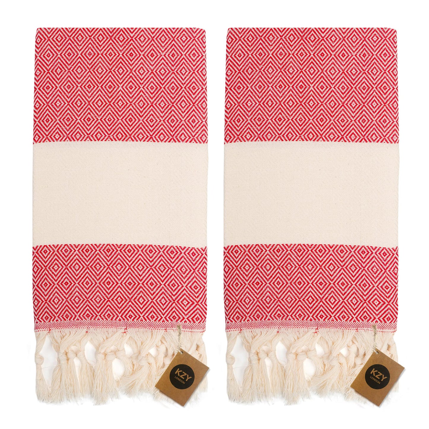 KZY LONDON Turkish Hand Towel Set of 2 - Towel for Kitchen and Bathroom - 50x100cm, 18,5x40 Inches