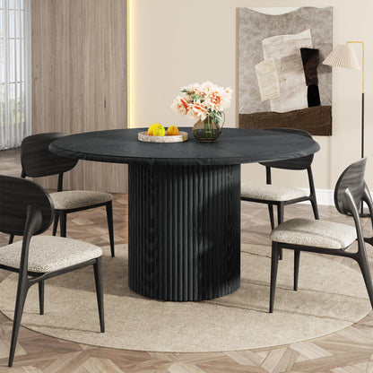 Tribesigns 47" Round Dining Table for 4, Farmhouse Kitchen Table with Metal Base, Modern Small Dinner Table for Dining Room,Kitchen, Black