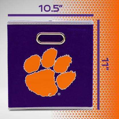 Franklin Sports NCAA Clemson Tigers Collapsible Storage Bin - Made to Fit Storage Bin Shelf Organizers - 10.5" x 10.5"