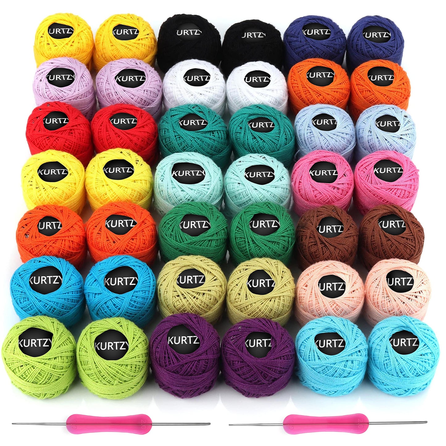 Kurtzy Colourful Crochet Yarn (42 Balls) - 2 Crochet Hooks Included (1mm & 2mm) - Each Thread Ball Weighs (5g/0.18oz) - Total of 1512m/1680 Yards of
