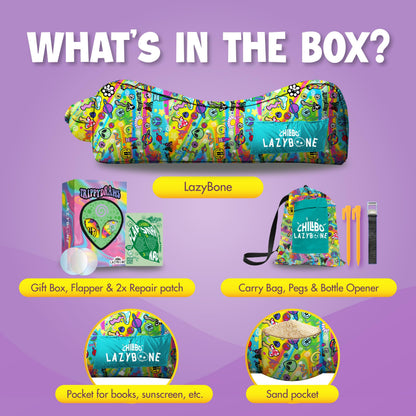 Chillbo x TrippyDraws Lazybone Inflatable Couch - Ultimate Inflatable Lounger for Maximum Chill - The Perfect Blow Up Couch for Music Festivals