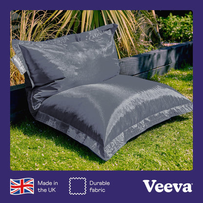 Bean Bag Bazaar Giant Bean Bag, Slate Grey, Water-Resistant Fabric, Large Outdoor Floor Cushion with Filling Included, 180cm x 140cm, Garden Chairs,