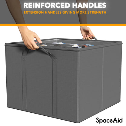 SpaceAid Shoe Organizer for Closet, 2 Pack Foldable Shoe Storage Containers Baskets Boxes Bins w/Adjustable Dividers, Fits 16-32 Pairs, Grey