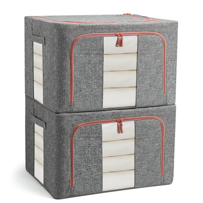 FUSACONY Closet Organizers and Storage, Foldable Oxford Cloth Steel Frame Box,2 Pack,Clear Window & Carry Handles, Waterproof