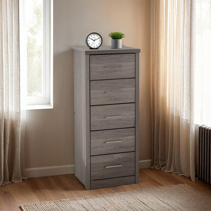 Seconique Lisbon 5 Drawer Narrow Chest in Black Wood Grain