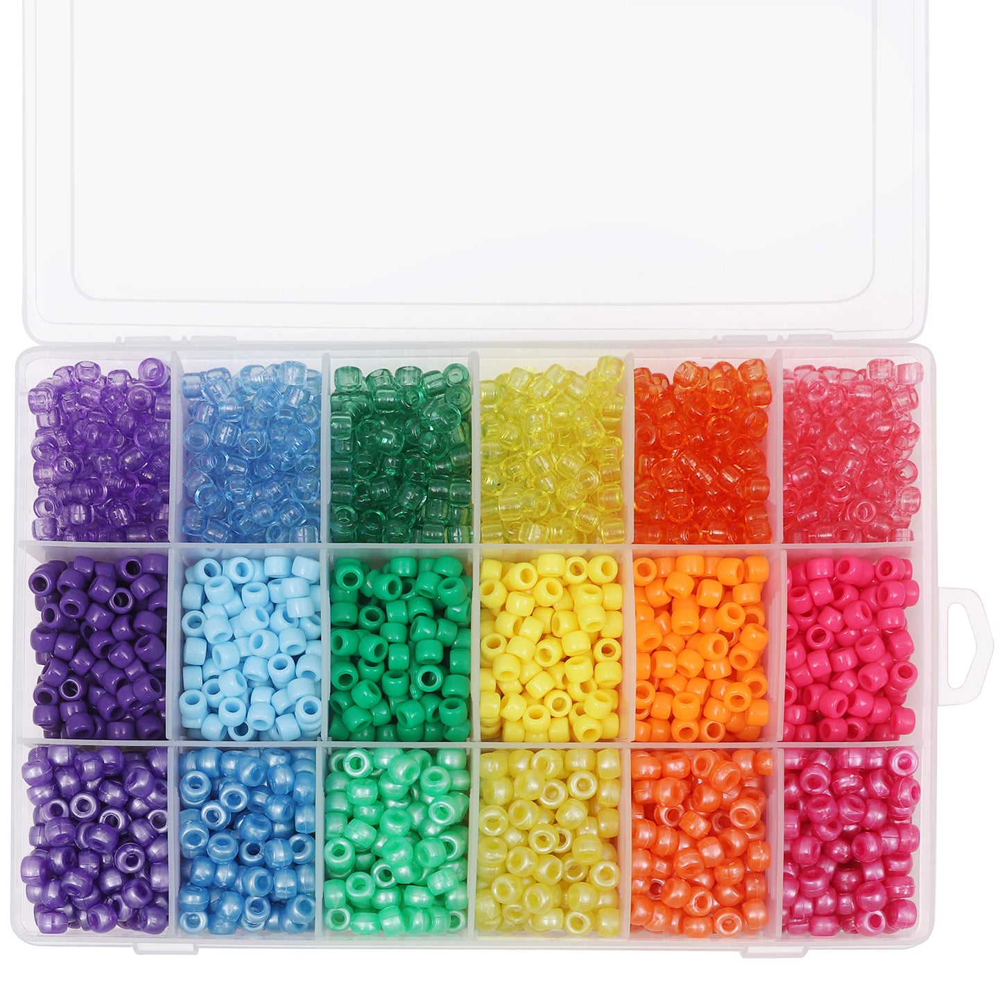 Kurtzy Rainbow Pony Beads with Storage Case (2300 pcs) - Different Coloured 6mm Barrel Beads - Bead Set for Jewellery Making, Bracelets, Necklaces,