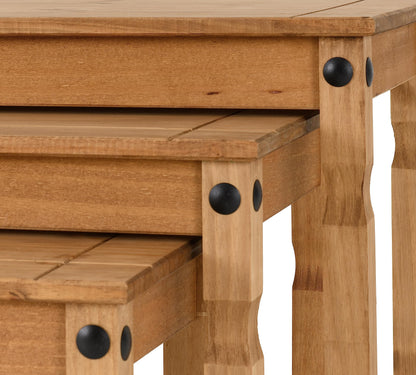 Seconique Corona Nest Of Tables in Distressed Waxed Pine