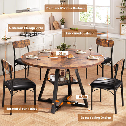 Jocoevol Round Dining Table and 4 Chairs Set of 4-6, Circle Dinner Table with Shelves, Space Saving Wood Kitchen & Dining Room Furniture