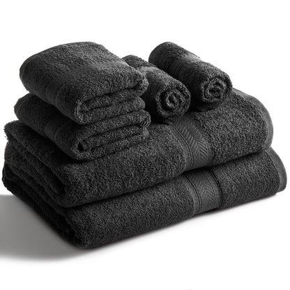 SweetNeedle 6 Piece Towel Set - 2 Bath Towels, 2 Hand Towels and 2 Washcloths Cotton Daily Use Hotel Spa Quality Soft Highly Absorbent Quick Dry