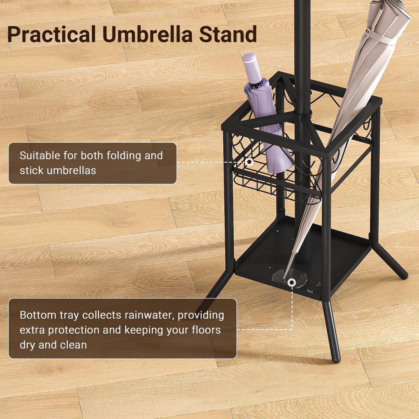 ELYKEN Metal Coat Stand with Umbrella Holder Vintage for Office, Black