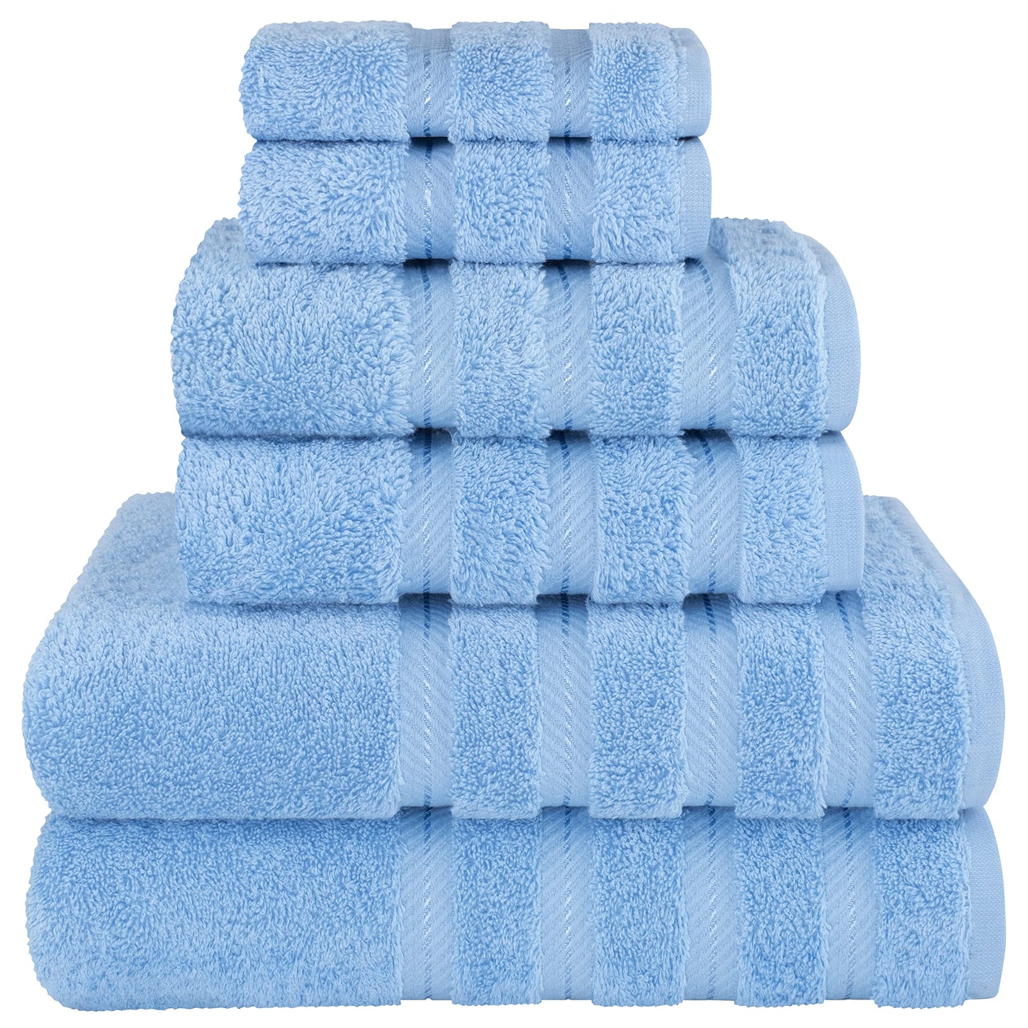 American Soft Linen Luxury 6 Piece Towel Set, 2 Bath Towels 2 Hand Towels 2 Washcloths, 100% Cotton Turkish Towels for Bathroom, Sky Blue Towel Sets