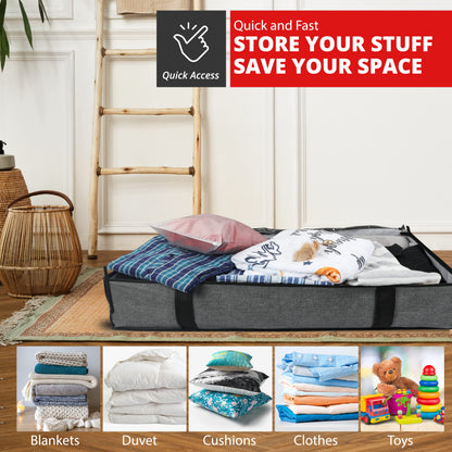 Mintry 90L underbed storage boxes- Pack of 2 Large under bed storage bag with 3x Bonus Large Zip lock Bags- Clothes storage boxes with lid & PVC