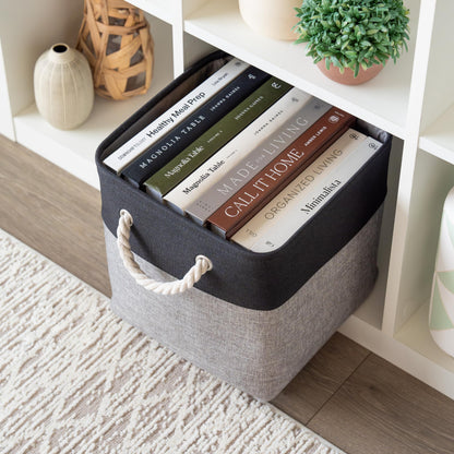 OrganiHaus Fabric Storage Boxes, Set of 3 Foldable 28x28 Cube Organiser Bins with Rope Handles for Shelves, Nursery & Closet