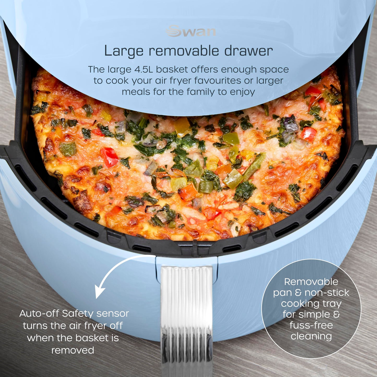 Swan SD10513BLU Retro Digital Air Fryer with Swan Cyclone Technology, 8 Pre-Set Cooking Options, Adjustable Temperature, 4.5L 1500W, Blue
