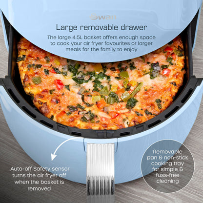Swan SD10513BLU Retro Digital Air Fryer with Swan Cyclone Technology, 8 Pre-Set Cooking Options, Adjustable Temperature, 4.5L 1500W, Blue