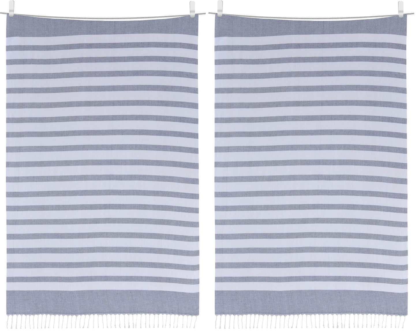 Sleepdown 100% Cotton Striped Tasseled Beach Towel Soft Absorbent Swimming Pool Travel Camping Bath Sauna Gym Yoga with Bag - White Blue