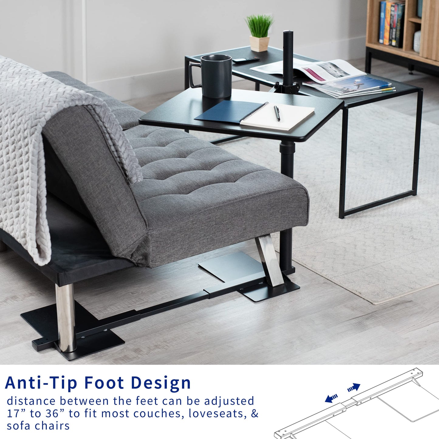 VIVO 51cm Over Couch Swivel Table, Laptop Desk for Remote Work, Portable Recliner Workstation with Height Adjustable Swing Arm, Black, DESK-ST01C
