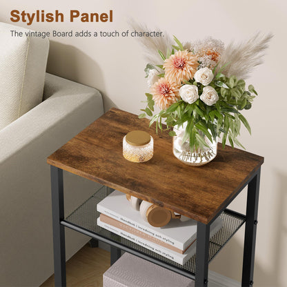 Hoctieon 3 Tier End Table, Telephone Table, Tall Side Table with Storage, Small Nightstand for Small Spaces, Metal Frame, For Living Room, Bedroom