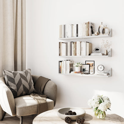 CASSA Wall Mounted Floating Book Shelves for Wall Set of 3, Shelf Bookshelf for Bedroom Living Room Office Bathroom Kitchen Rustic Wood with Metal