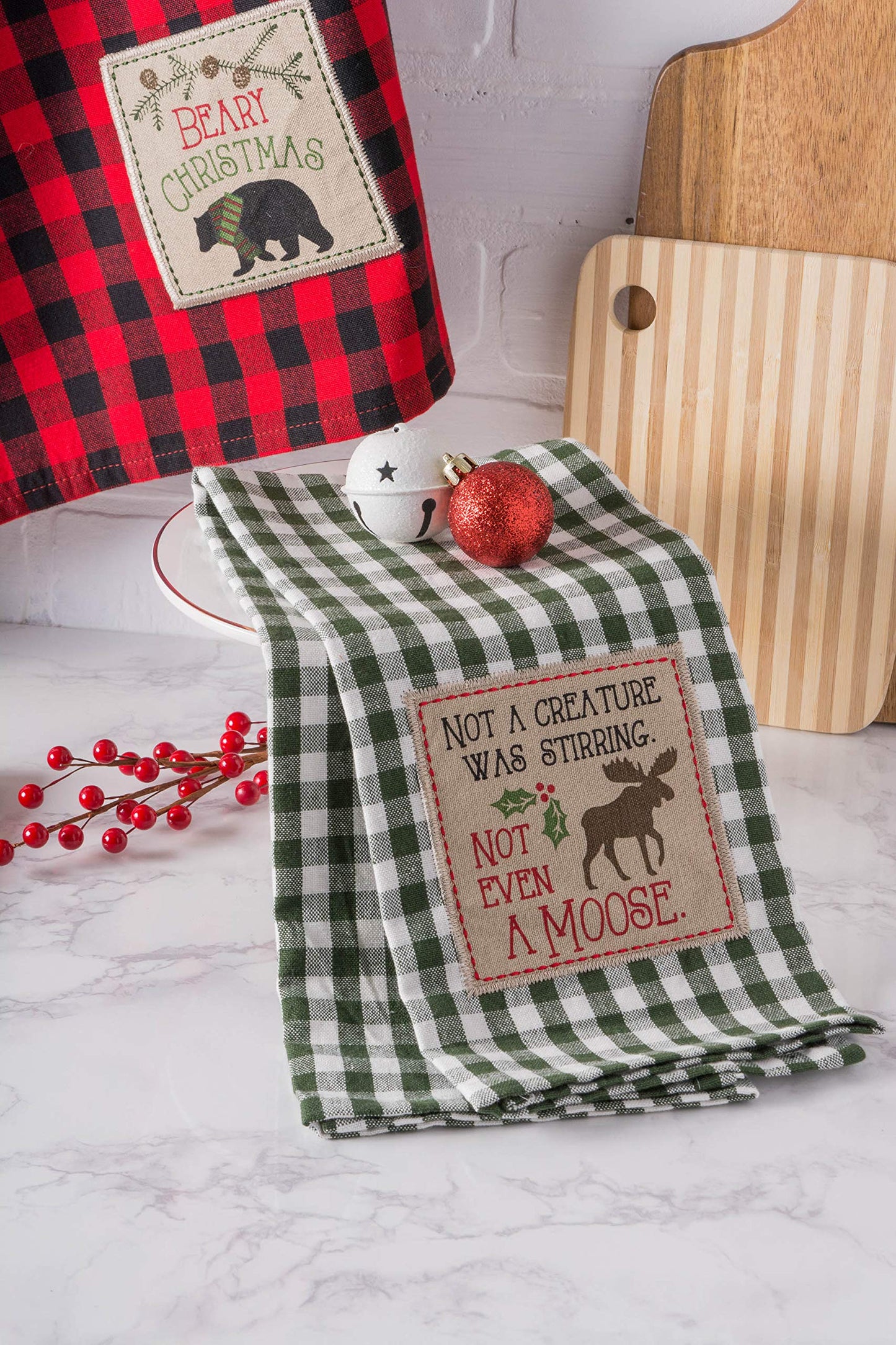 DII Cotton Christmas Holiday Dish Towels, 18x28" Set of 3, Decorative Oversized Embroidered Kitchen Towels