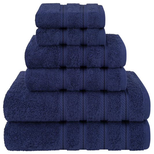 American Soft Linen, 6 Piece Towel Set, 100% Turkish Cotton Towels for Bathroom Soft Absorbent 2 Bath Towels 2 Hand Towels 2 Washcloths, Navy Blue