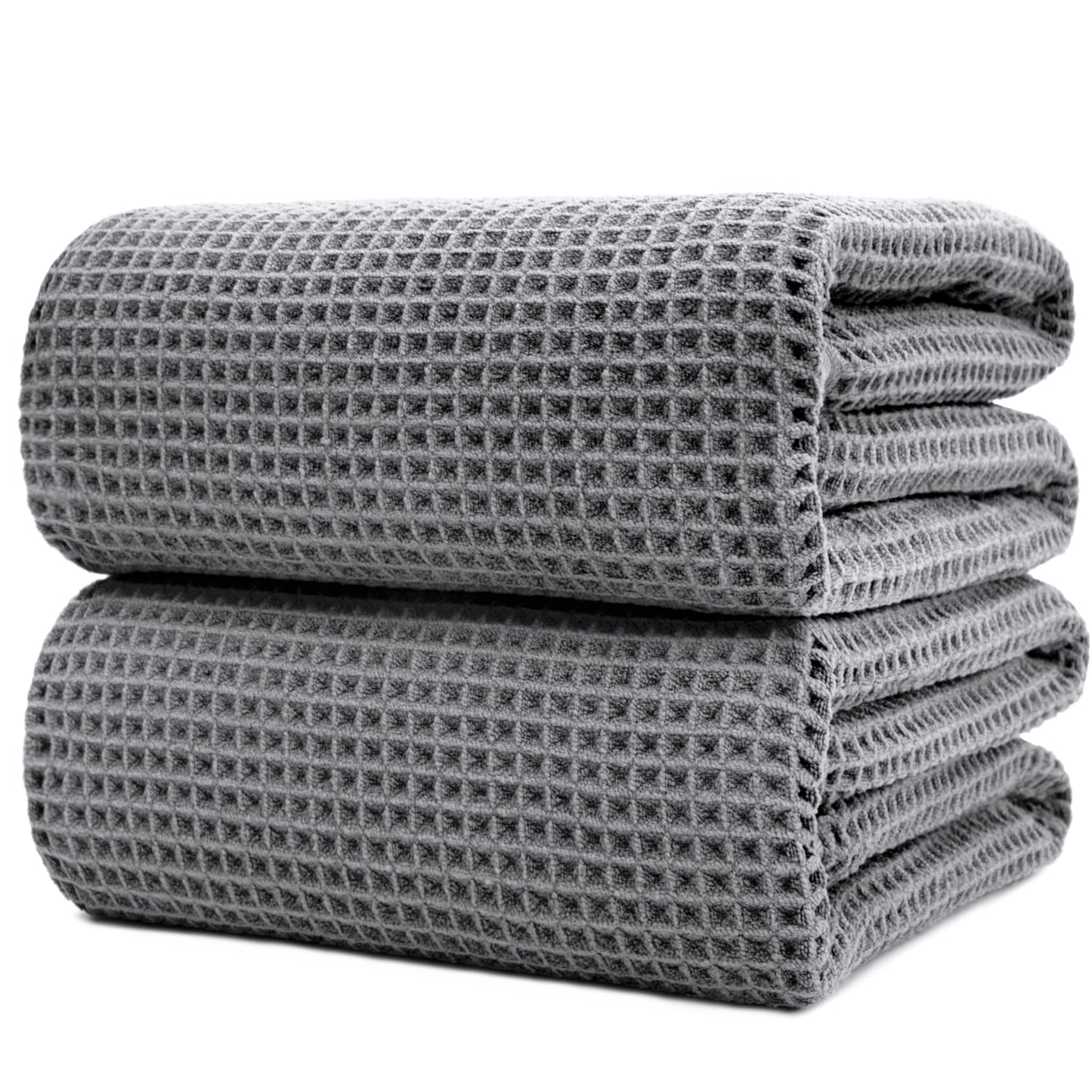 POLYTE Microfibre Quick Dry Lint Free Bath Sheet, 89 x 178 cm, Set of 2 (Gray, Waffle Weave)