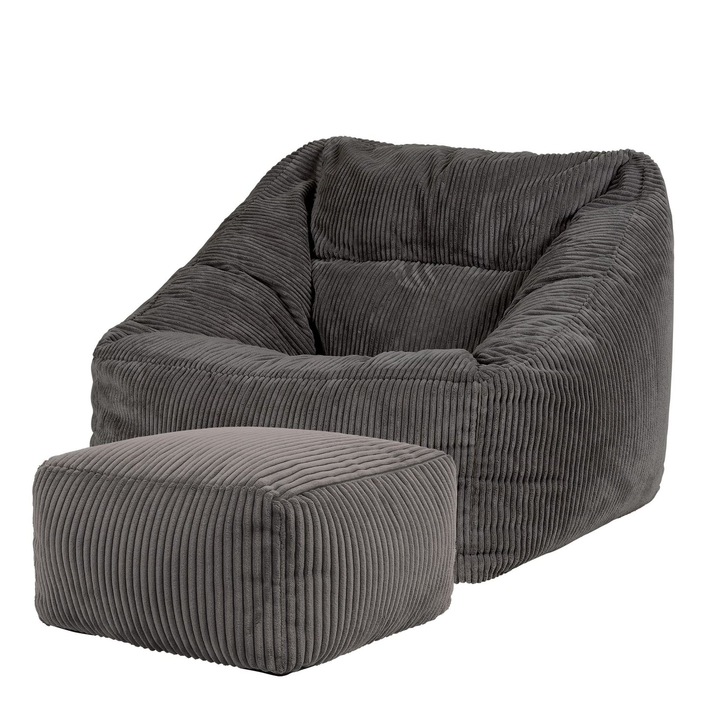 icon Natalia Cord Bean Bag Chair & Footstool with Filling Included, Grey