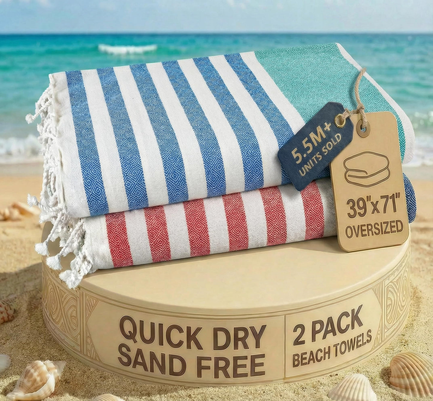 LANE LINEN Beach Towels For Women, 2 Pack Large Turkish Towels Oversized, Pre-Washed, No-Shrink Sand Free Towel, Quick Dry