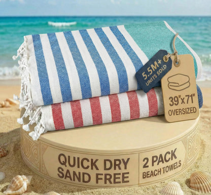 LANE LINEN Beach Towels For Women, 2 Pack Large Turkish Towels Oversized, Pre-Washed, No-Shrink Sand Free Towel, Quick Dry